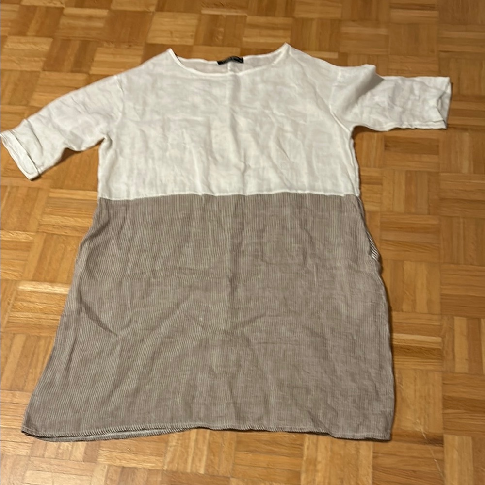 Vivian Shyu Two-Tone White and Brown Tunic Top NWOT